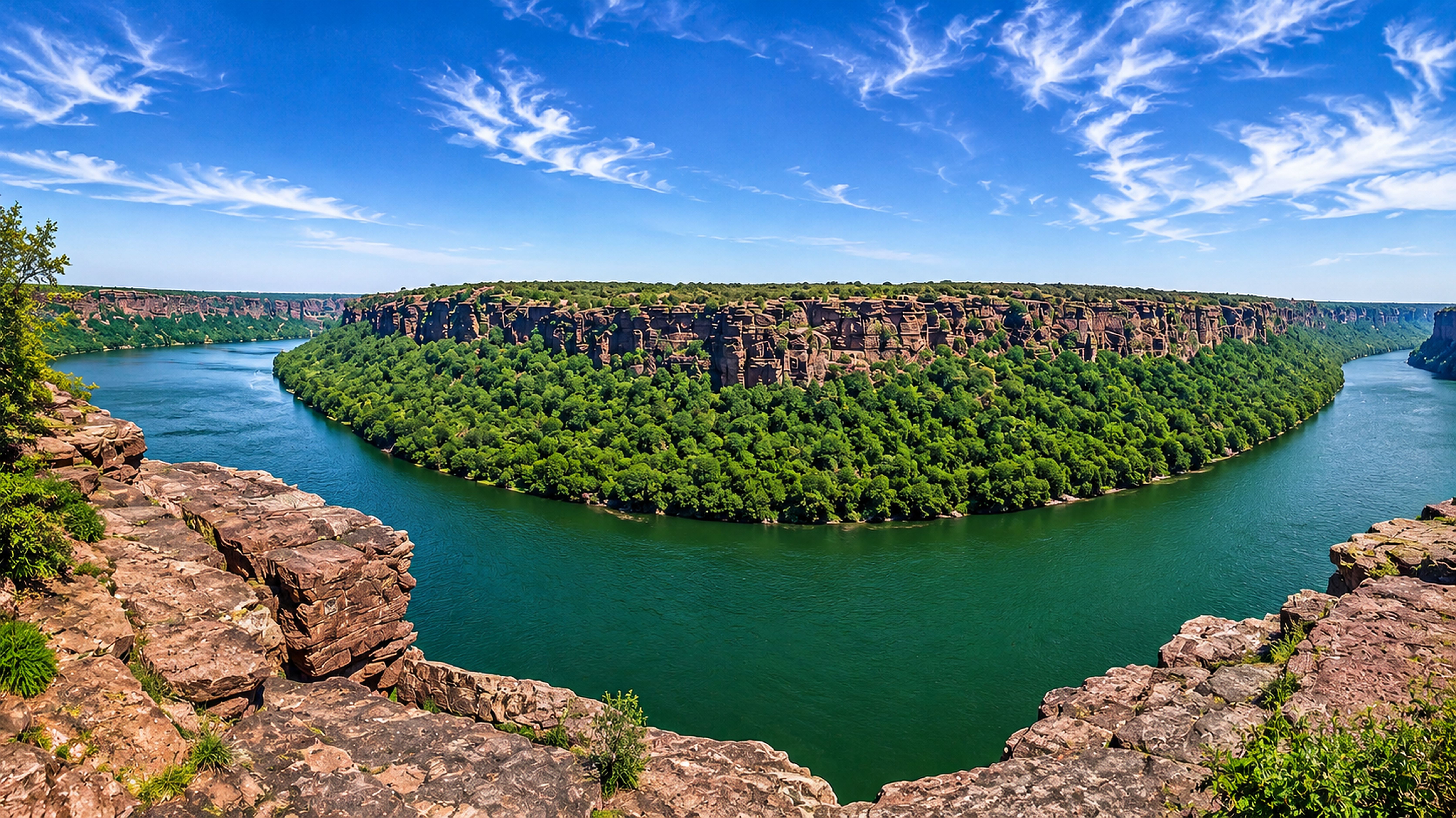 Garadia Mahadev viewpoint in Mukundara — the emerald Chambal river carving through the sandstone gorge